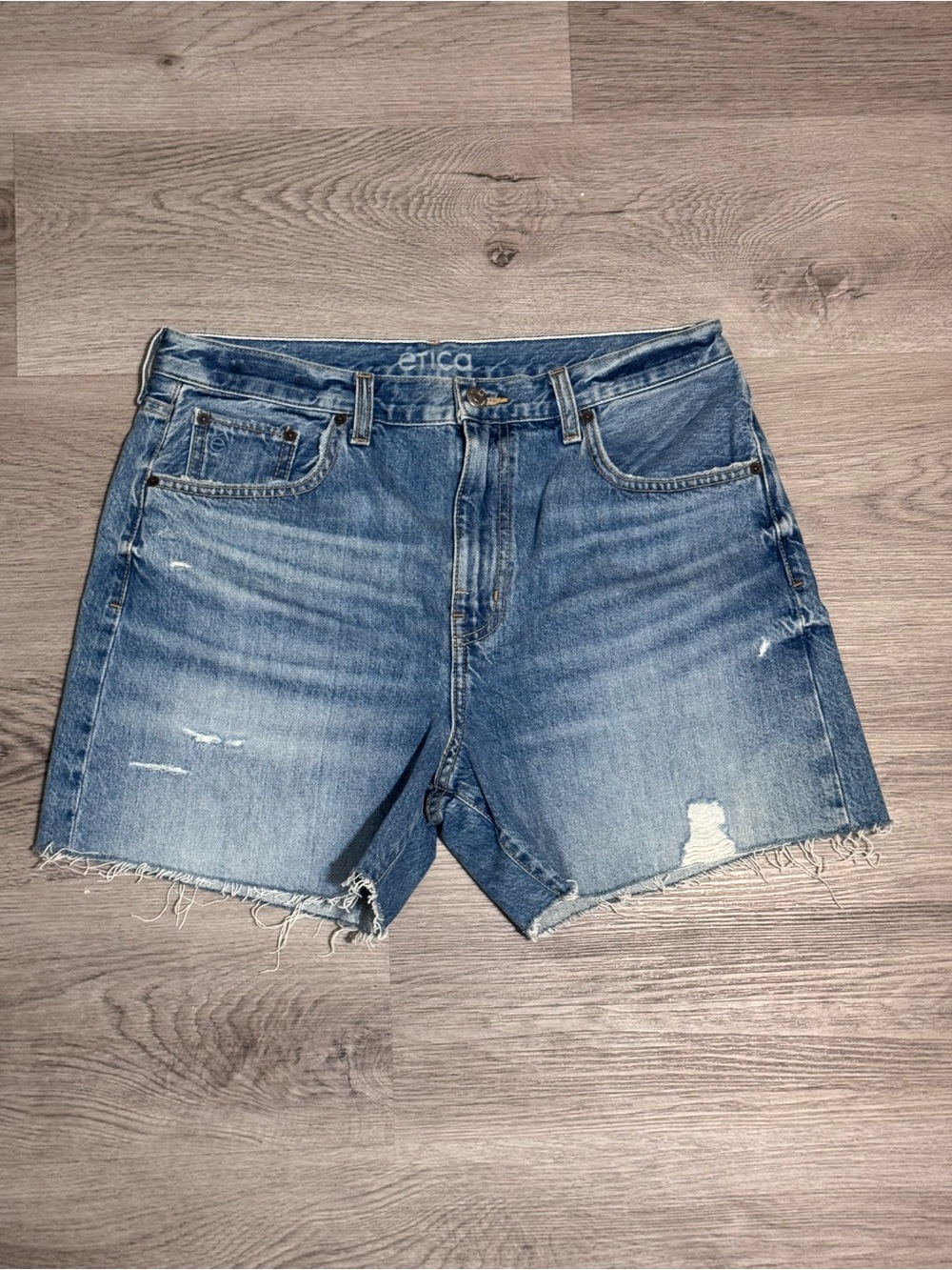 Etica Light Blue Distressed Denim Shorts Size 29